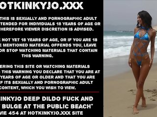 Hotkinkyjo deep dildo fuck and belly bulge at the public beach