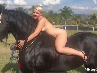 Naked Blonde and Horse&colon; Farm Photo Shoot in Mexico