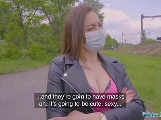 Public Agent Face Mask Fucking a fascinating sweet young lady with Big Natural Boobs