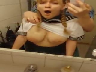Busty young lady getting fucked in bathroom